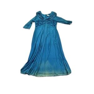 Jessica London Size 16 Aqua Blue Ruched Bodice Long Sleeve Maxi Dress Formal